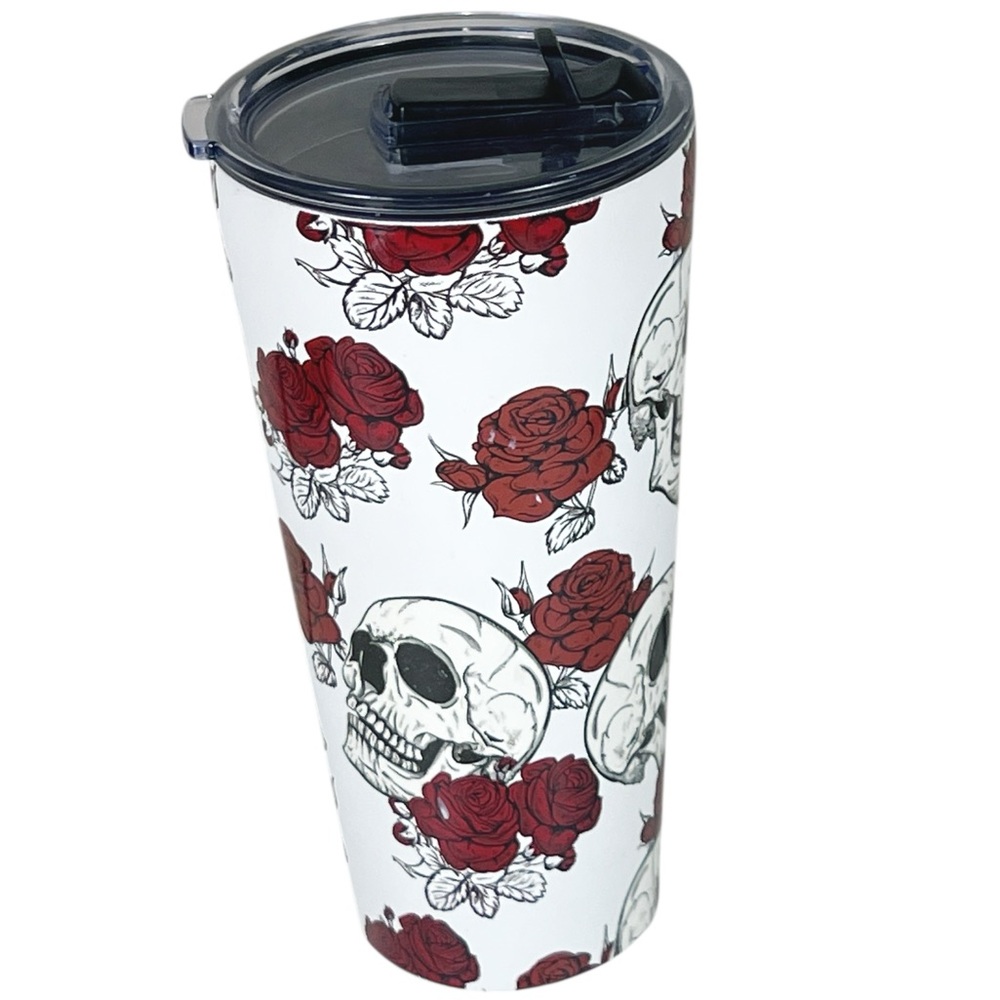 Hydrapeak Skulls and Roses BPA Free Travel Tumbler EUC Goth Punk Halloween Love - Picture 2 of 9
